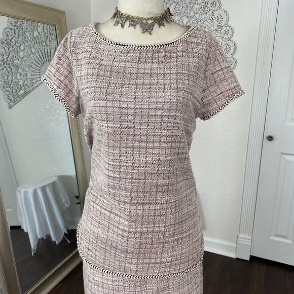 Max Studio Preppy Matching Pink White Tweet 2 Piece Set Skirt And Blouse Top M - Picture 2 of 8